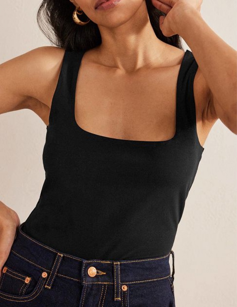 Black Women's Boden Double Layer Square Neck Tanks | 20754DBCH