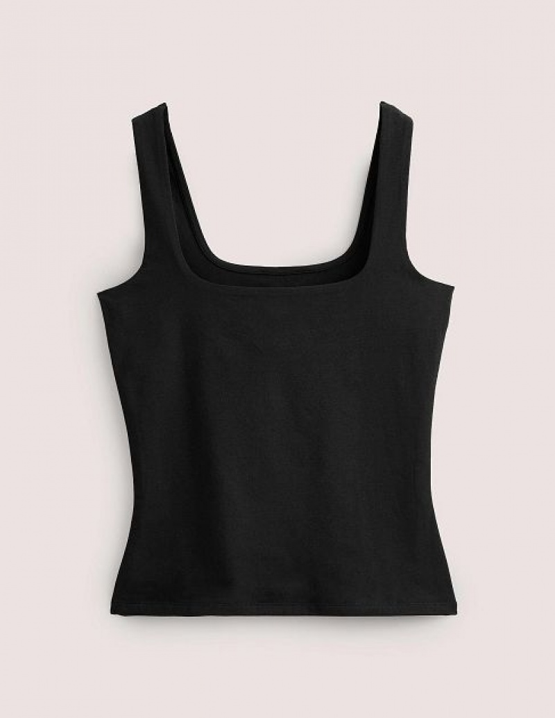 Black Women's Boden Double Layer Square Neck Tanks | 20754DBCH