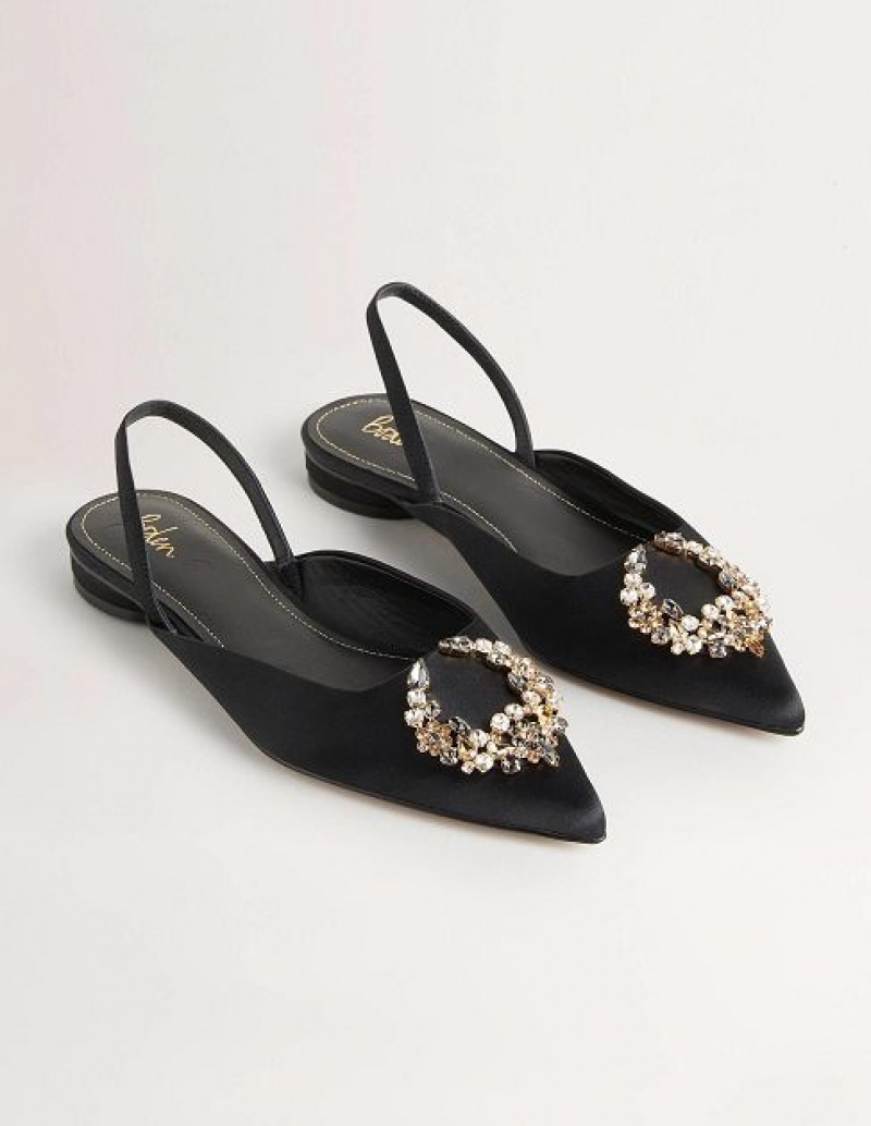 Black Women's Boden Embellished Satin Slingbacks Sandals | 58932AFWY