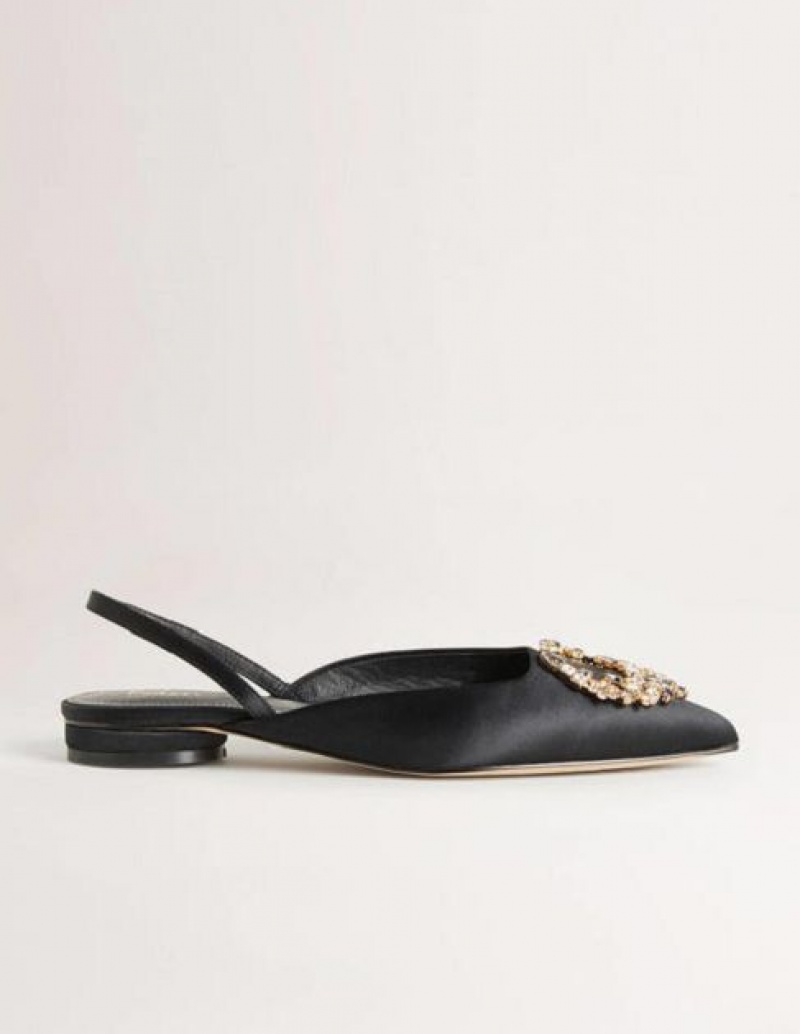 Black Women's Boden Embellished Satin Slingbacks Sandals | 58932AFWY