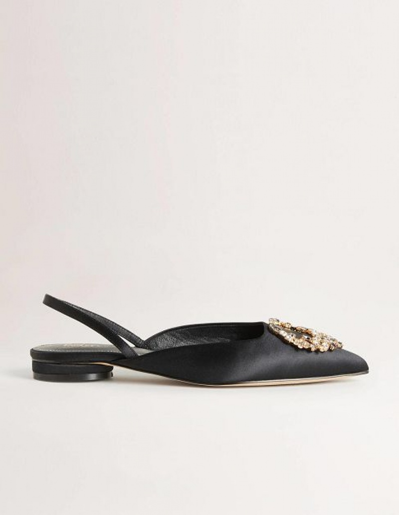 Black Women\'s Boden Embellished Satin Slingbacks Sandals | 58932AFWY