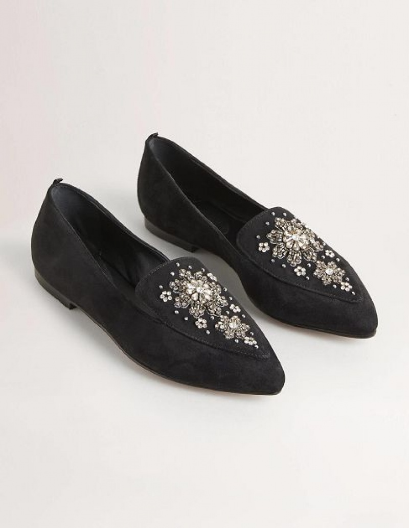 Black Women's Boden Embellished Suede Loafers | 84965QCOE