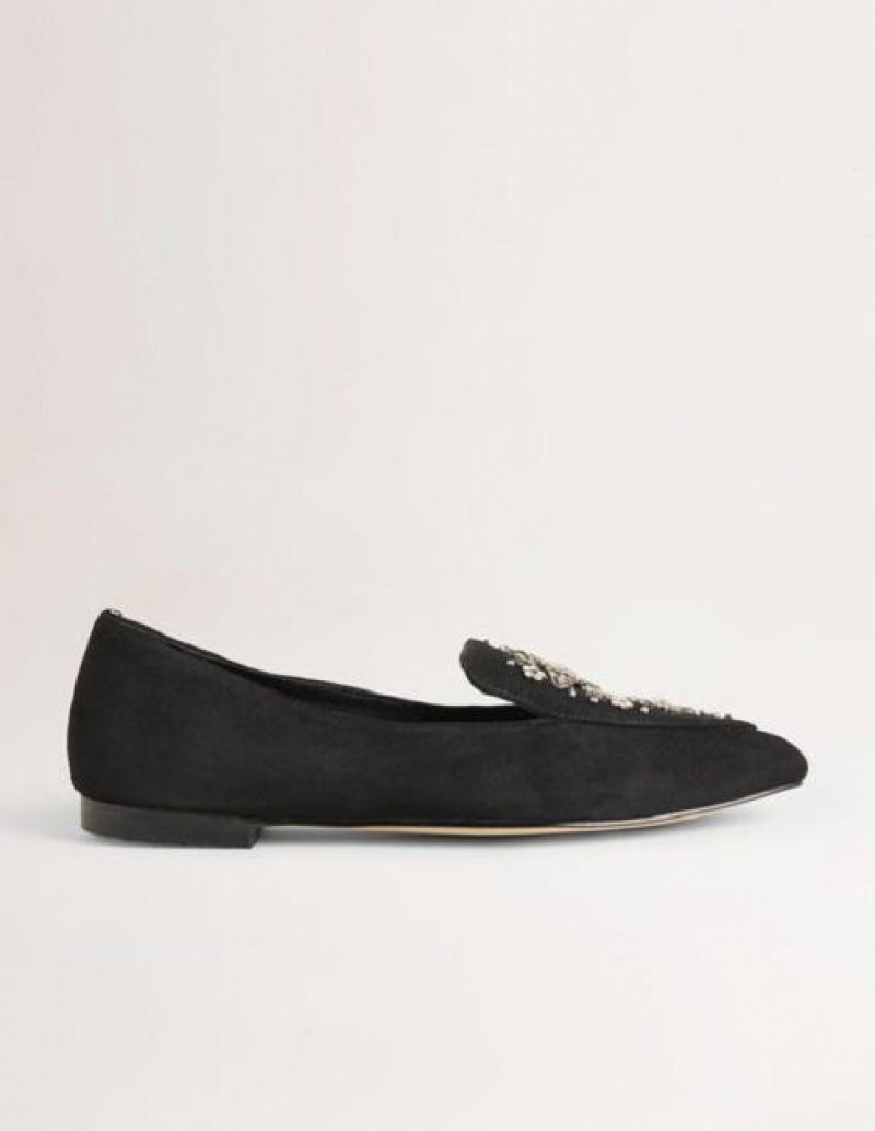 Black Women's Boden Embellished Suede Loafers | 84965QCOE