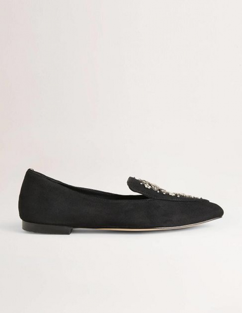 Black Women\'s Boden Embellished Suede Loafers | 84965QCOE