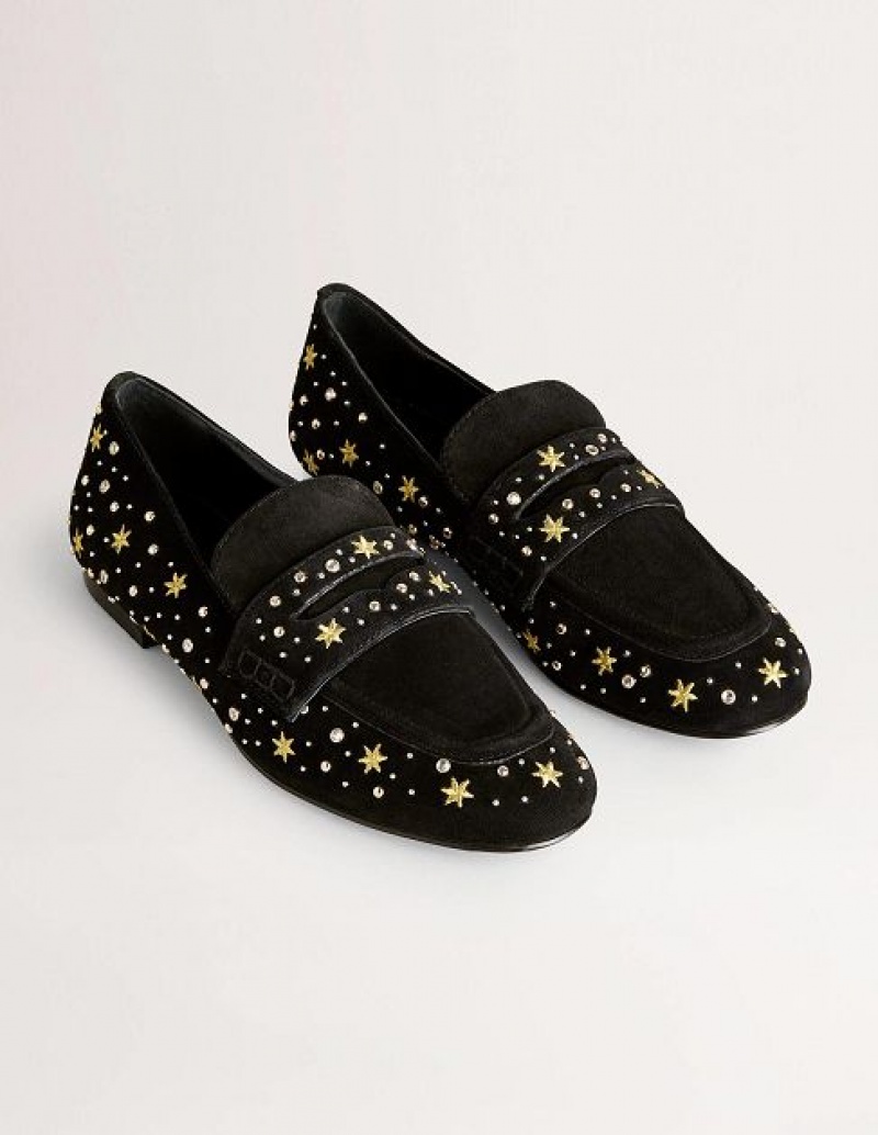 Black Women's Boden Embellished Trim Loafers | 06512RGUS