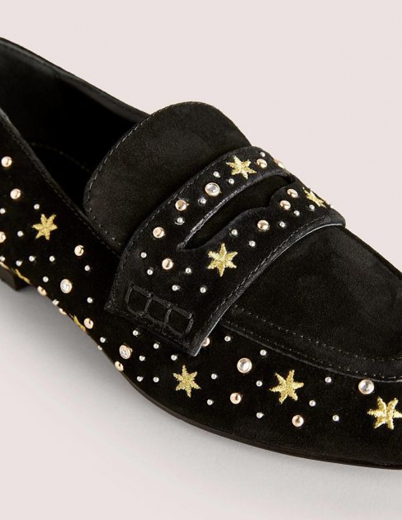 Black Women's Boden Embellished Trim Loafers | 06512RGUS