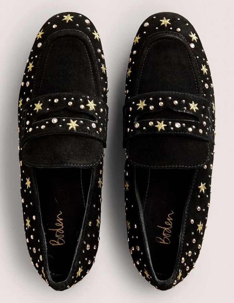 Black Women's Boden Embellished Trim Loafers | 06512RGUS