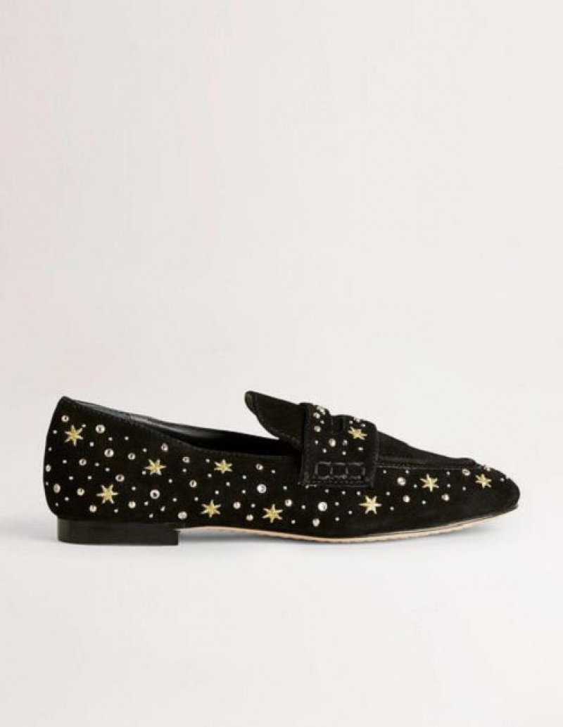 Black Women's Boden Embellished Trim Loafers | 06512RGUS