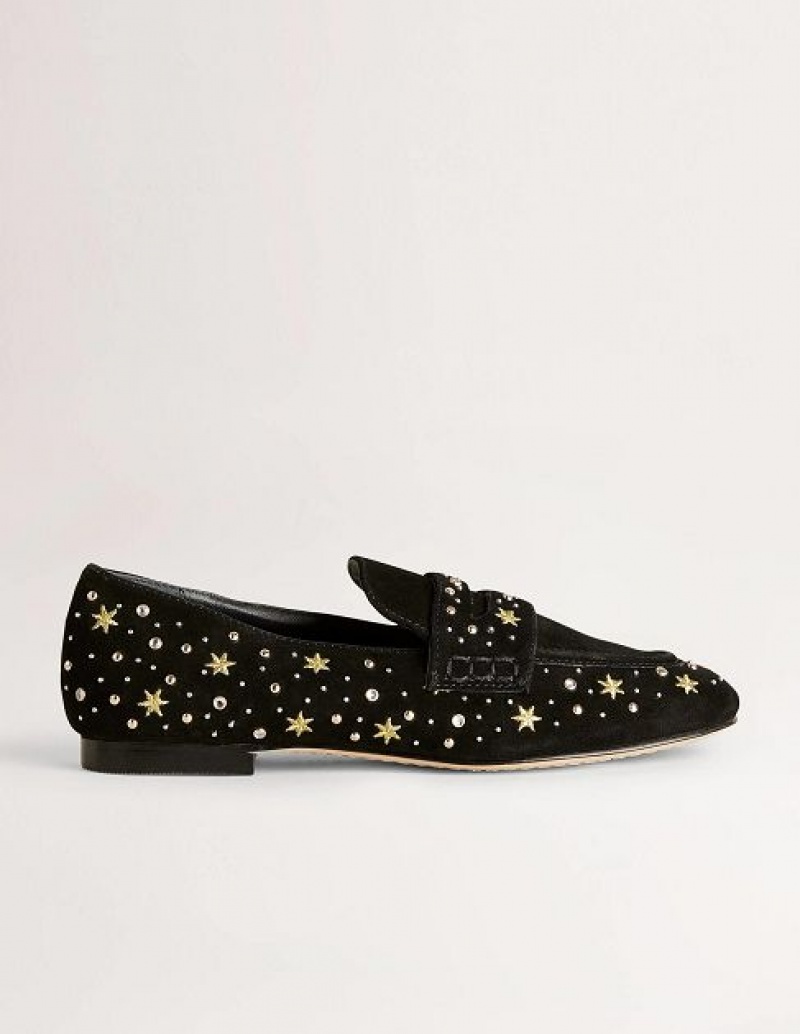 Black Women\'s Boden Embellished Trim Loafers | 06512RGUS