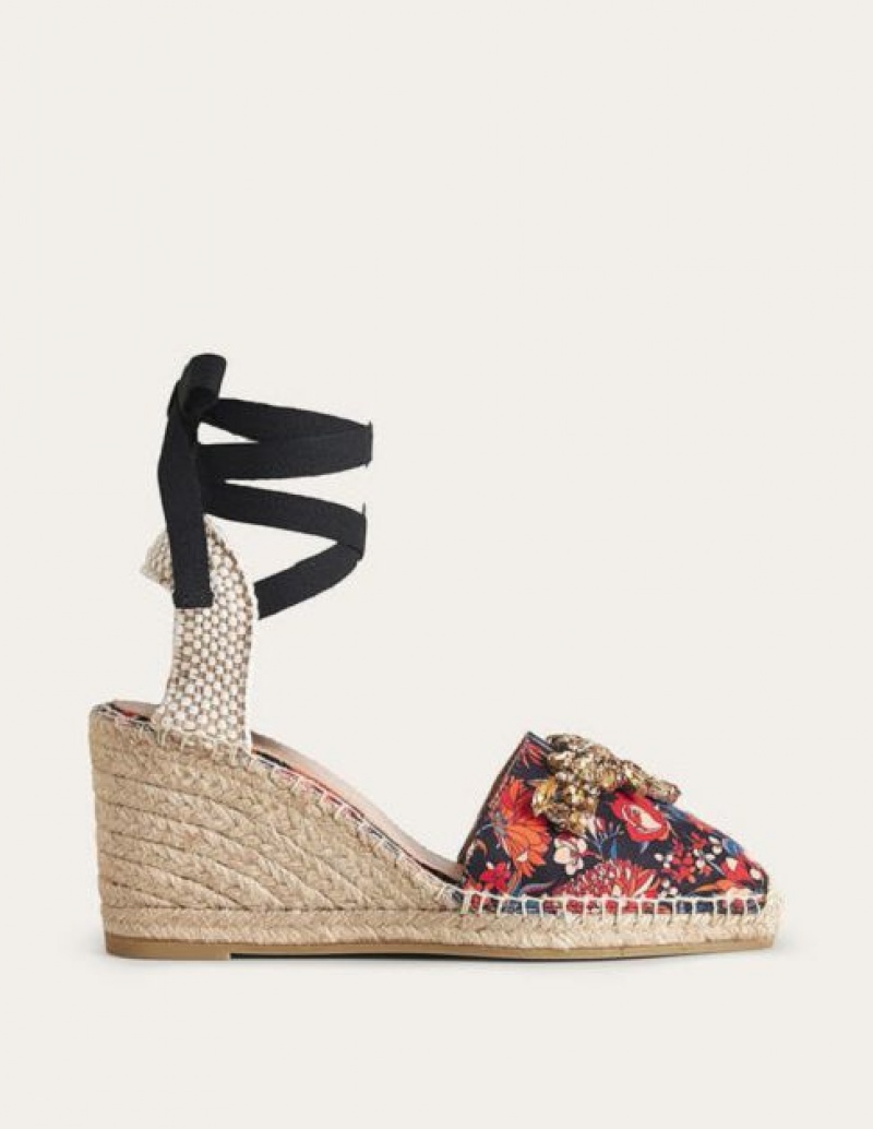 Black Women's Boden Embellished Wedge Sandals | 65147EMPV