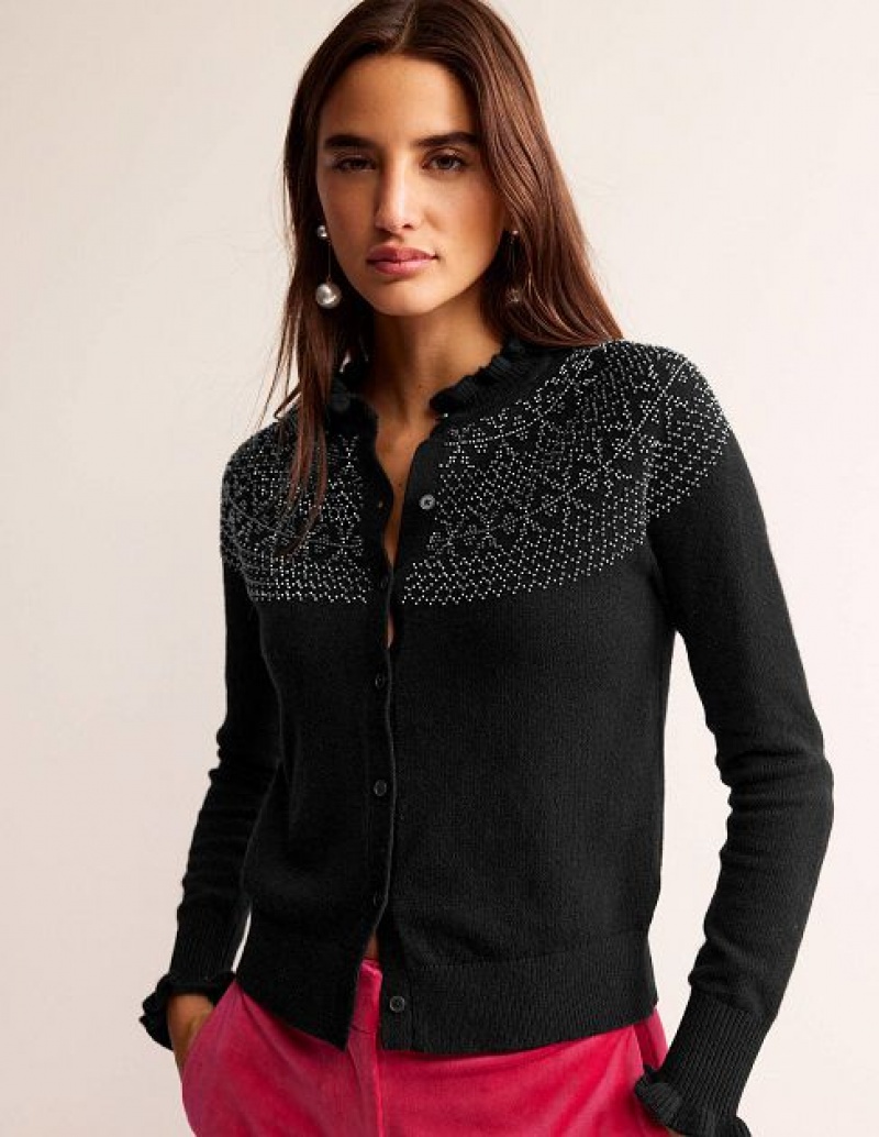 Black Women's Boden Embellished Yoke Cardigan | 60873TDKQ