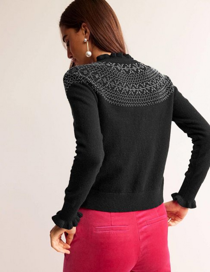 Black Women's Boden Embellished Yoke Cardigan | 60873TDKQ