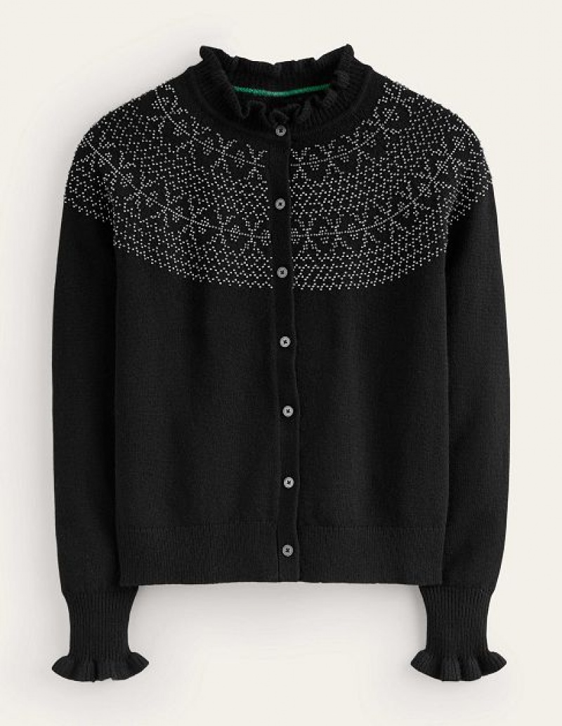 Black Women's Boden Embellished Yoke Cardigan | 60873TDKQ