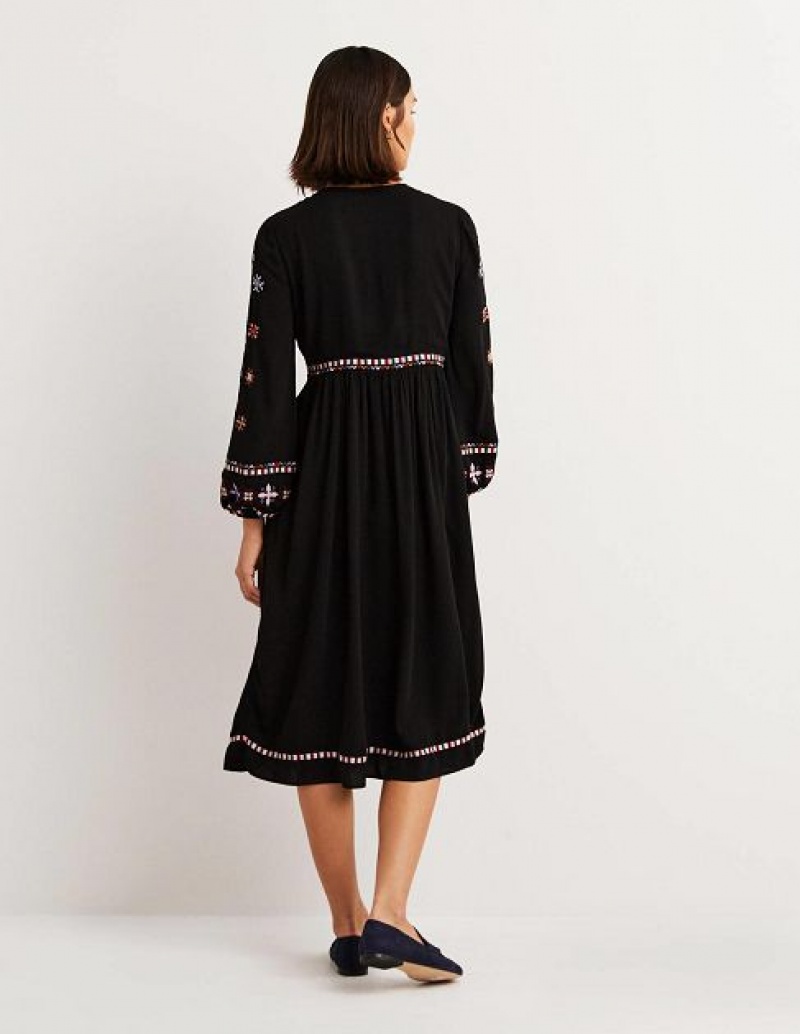 Black Women's Boden Embroidered Midi Dress | 31485EHCA