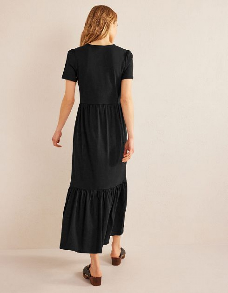 Black Women's Boden Emma Tiered Jersey Midi Dress | 73186KOEM