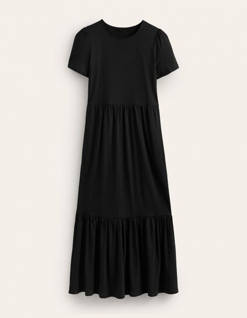 Black Women's Boden Emma Tiered Jersey Midi Dress | 73186KOEM