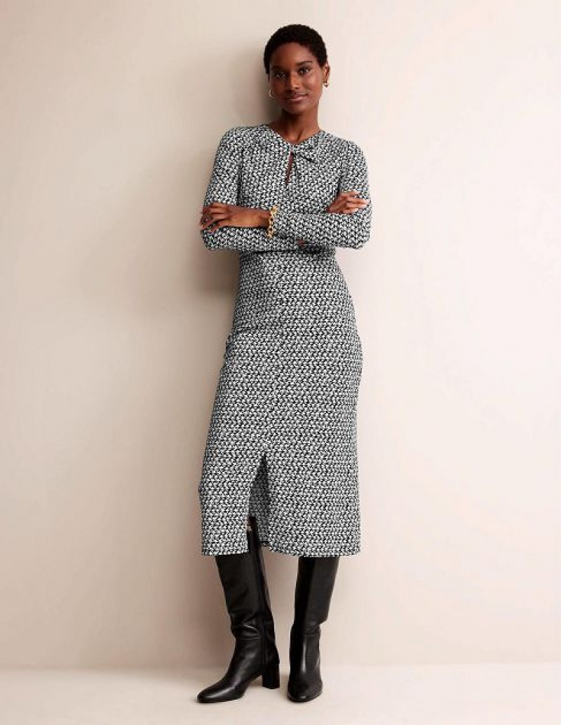 Black Women\'s Boden Empire Knot Midi Dress | 81720JYWQ