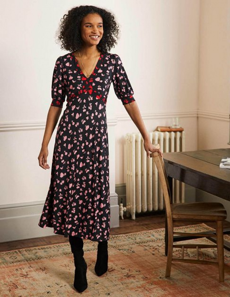 Black Women's Boden Eva Jersey Midi Dress | 27385MFAP