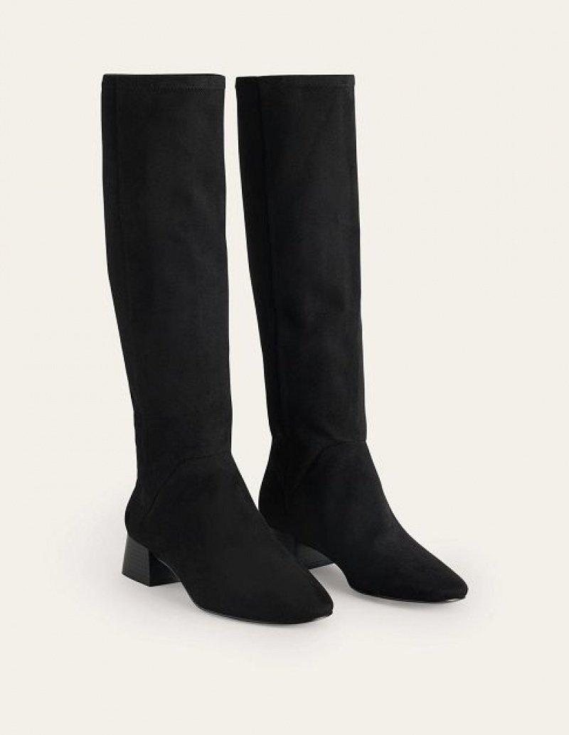 Black Women's Boden Flat Stretch Knee-high Boots | 96103ZMWH