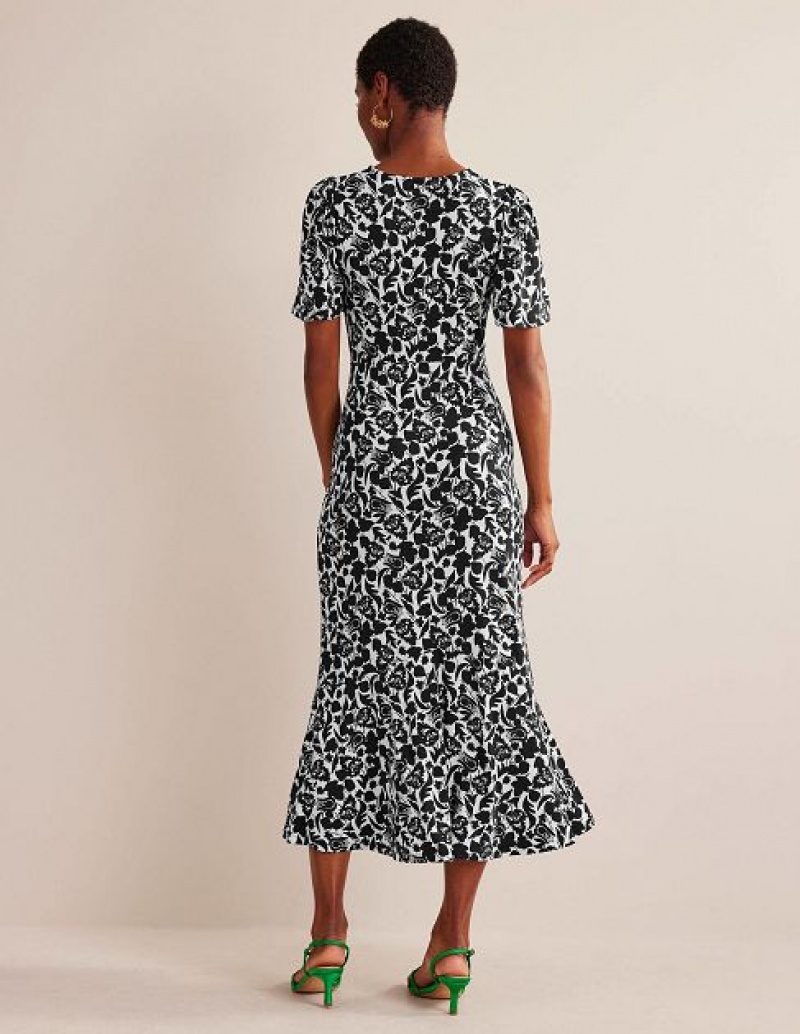 Black Women's Boden Flippy Jersey Midi Dress | 03681UNJR