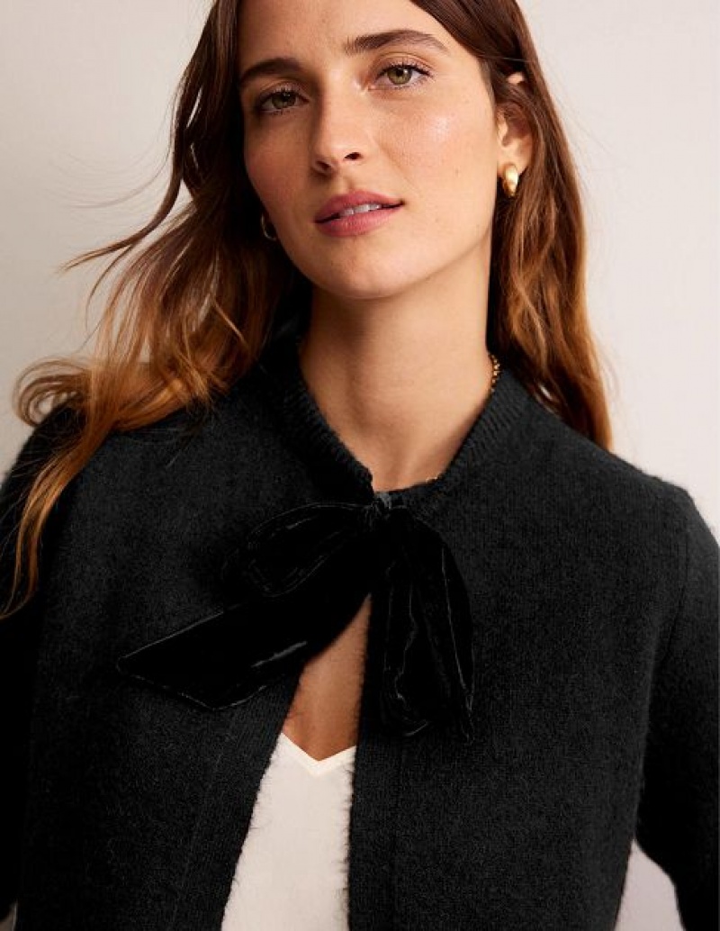 Black Women's Boden Fluffy Bow Cardigan | 65413MAVH