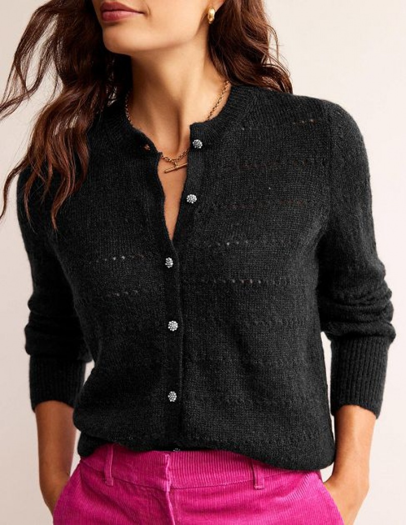 Black Women's Boden Fluffy Textured Cardigan | 62840FRBG