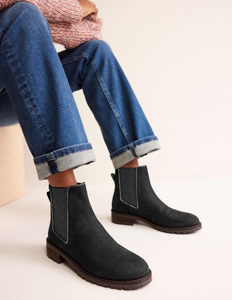 Black Women's Boden Freya Suede Chelsea Boots | 83452CILU