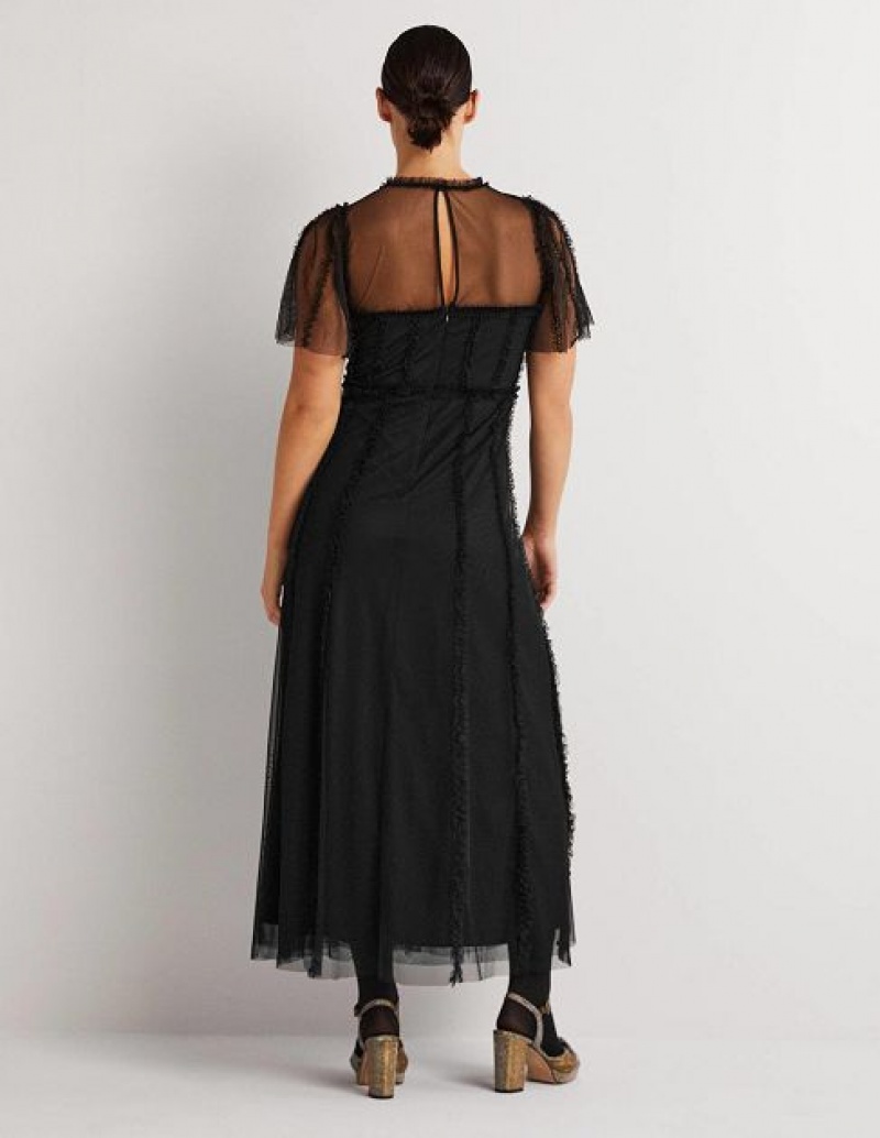 Black Women's Boden Frill Tulle Maxi Dress | 85719CZNI