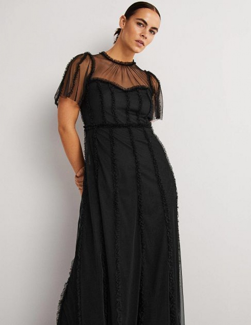 Black Women's Boden Frill Tulle Maxi Dress | 85719CZNI