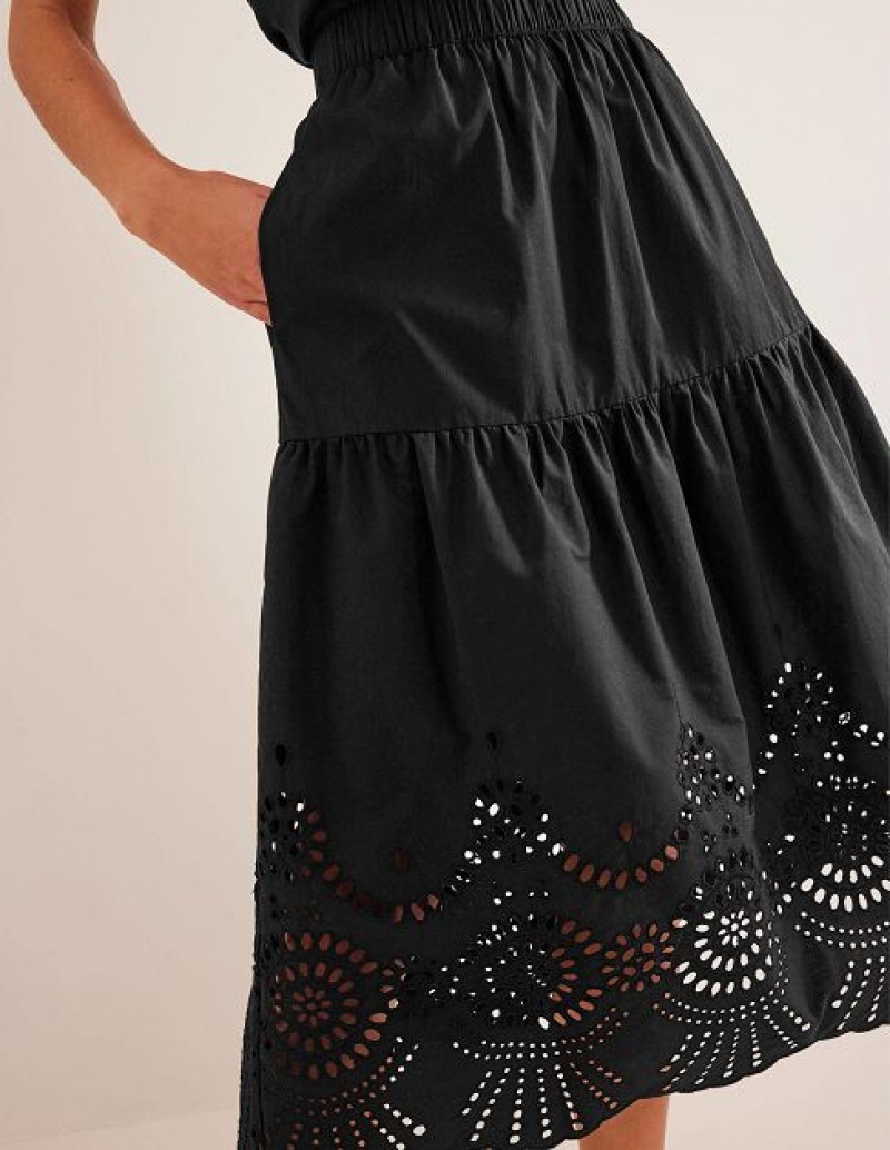 Black Women's Boden Full Broderie Skirts | 02468PJRZ