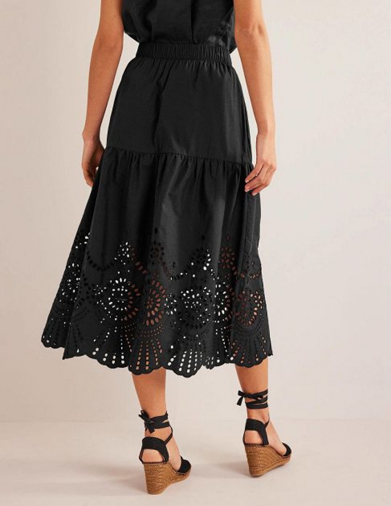 Black Women's Boden Full Broderie Skirts | 02468PJRZ