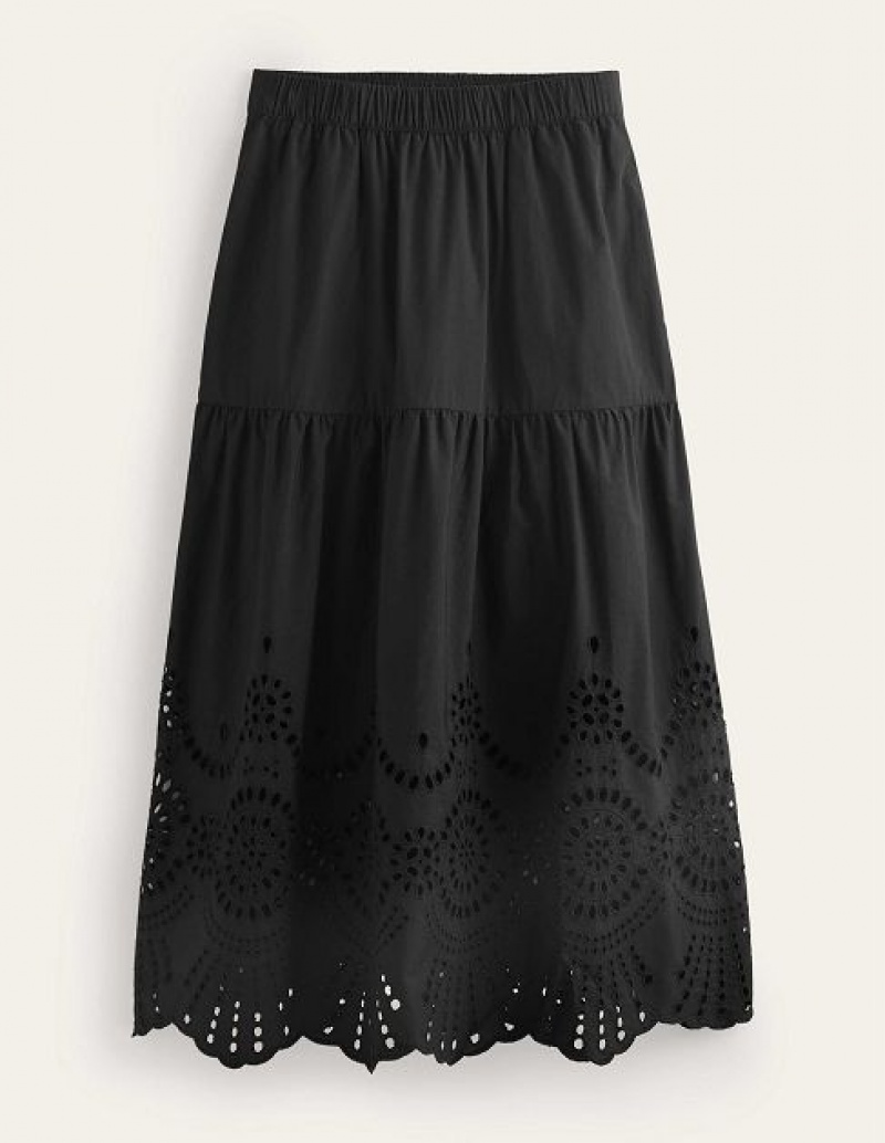 Black Women's Boden Full Broderie Skirts | 02468PJRZ