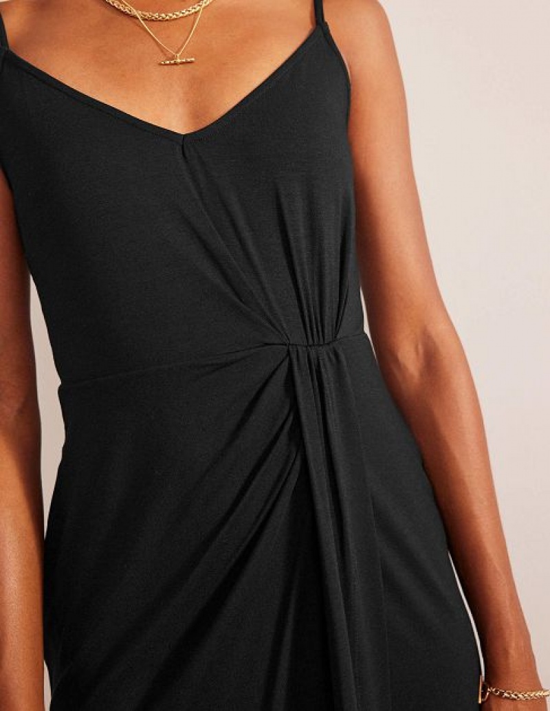 Black Women's Boden Gathered Jersey Midi Dress | 50218FYHW