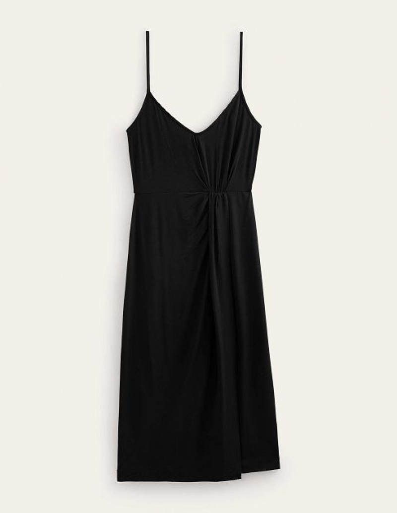 Black Women's Boden Gathered Jersey Midi Dress | 50218FYHW