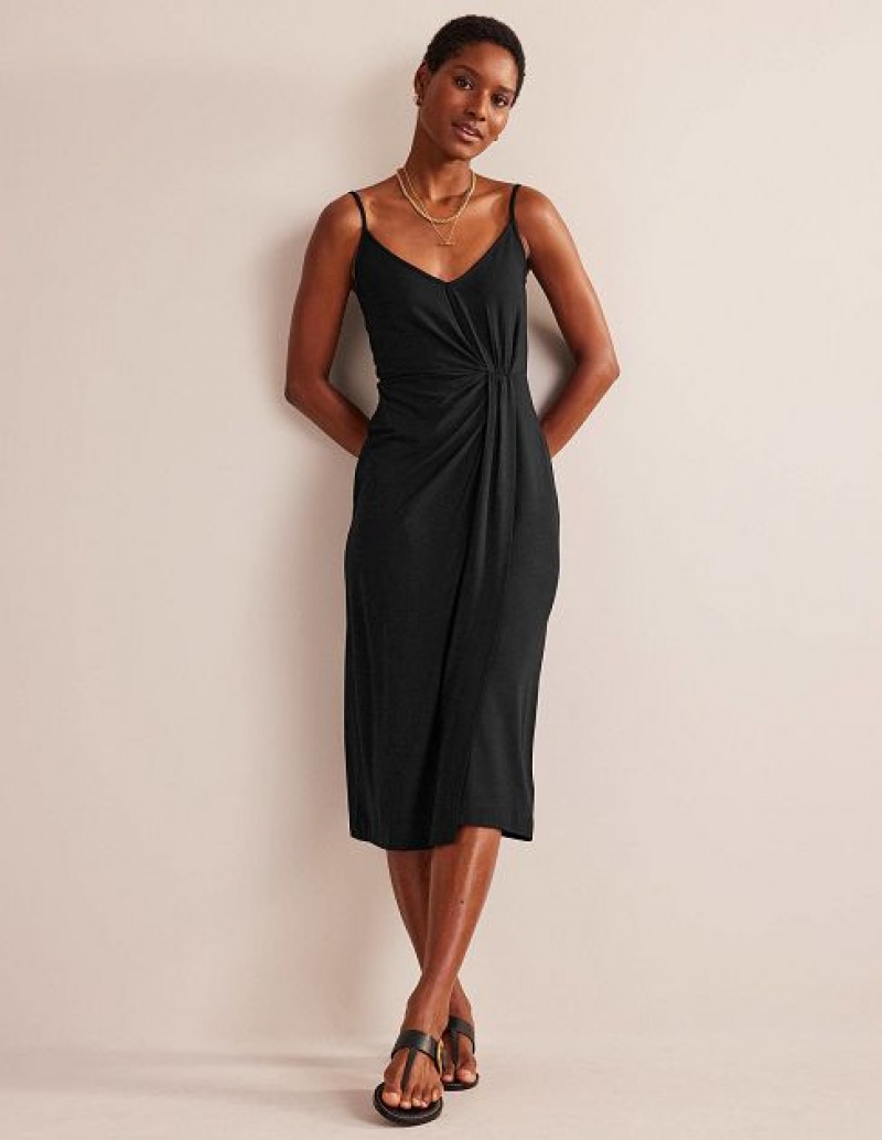 Black Women\'s Boden Gathered Jersey Midi Dress | 50218FYHW