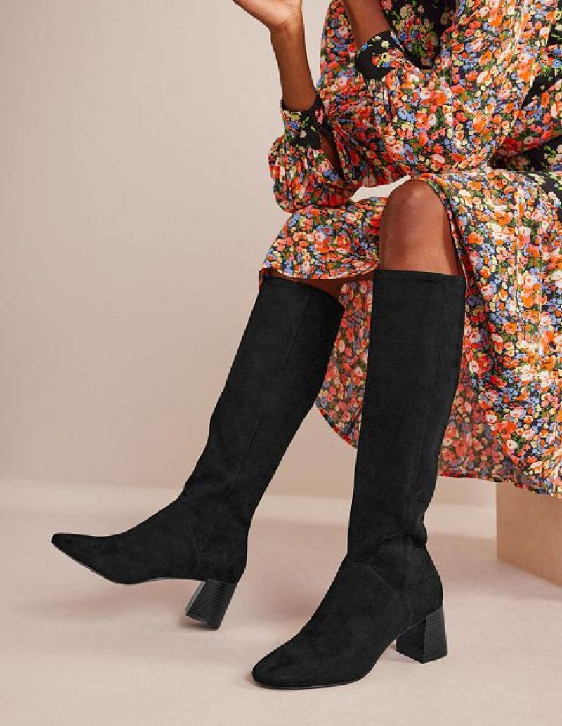 Black Women's Boden Heeled Stretch Knee-high Boots | 50342OEQY