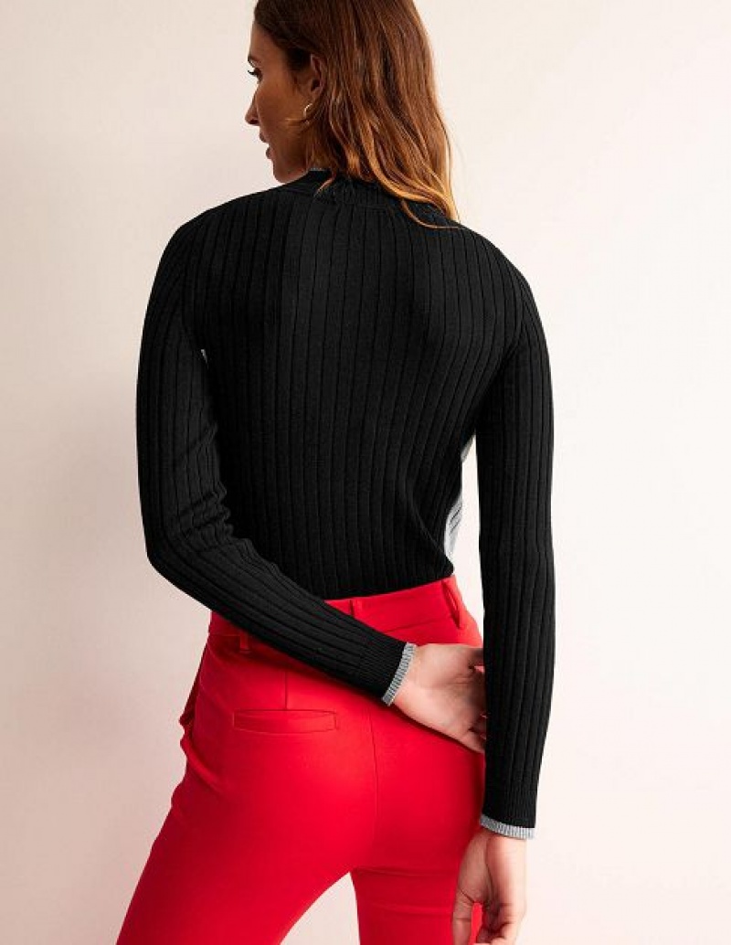 Black Women's Boden Isodora Ribbed Sweaters | 45912ZGJS