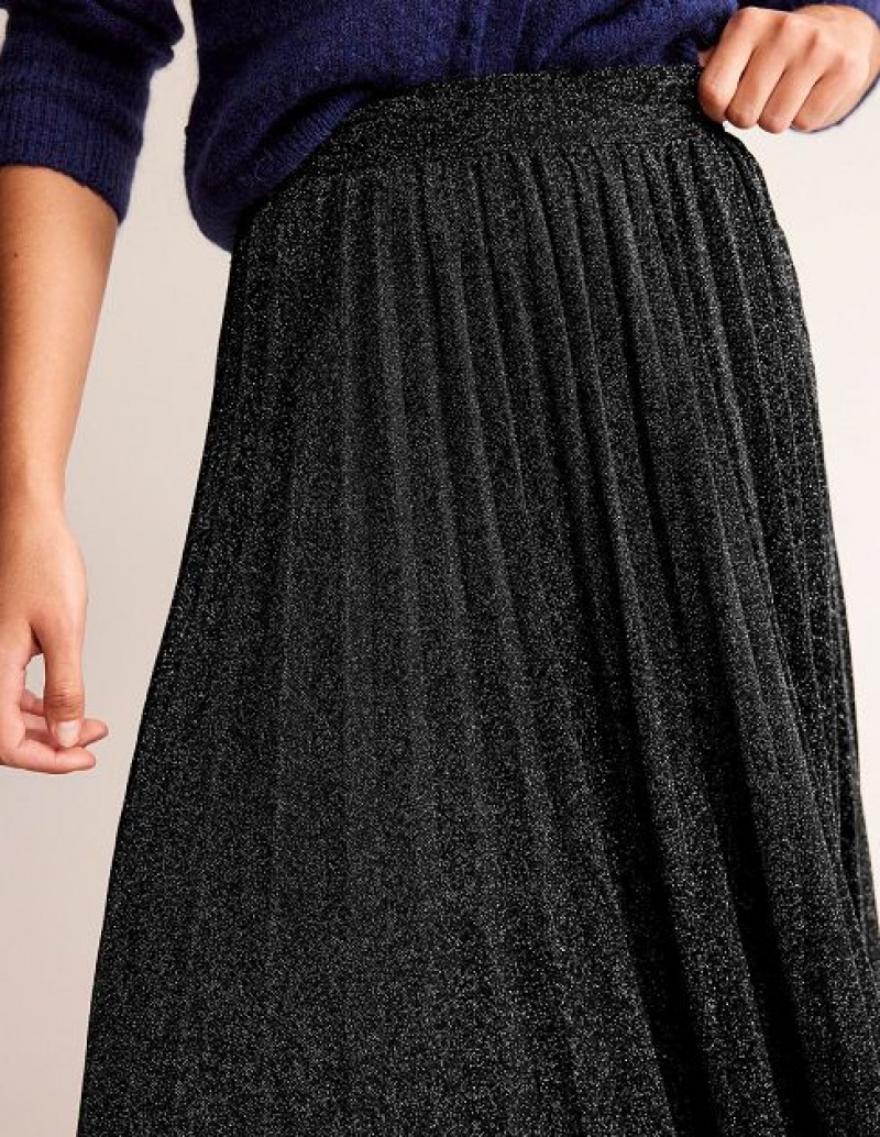 Black Women's Boden Jersey Metallic Pleated Skirts | 21047AIMO