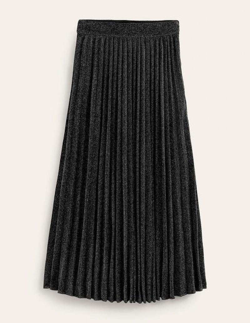 Black Women's Boden Jersey Metallic Pleated Skirts | 21047AIMO