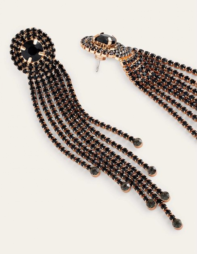 Black Women's Boden Jewelled Fringe Earrings | 17428QZSV