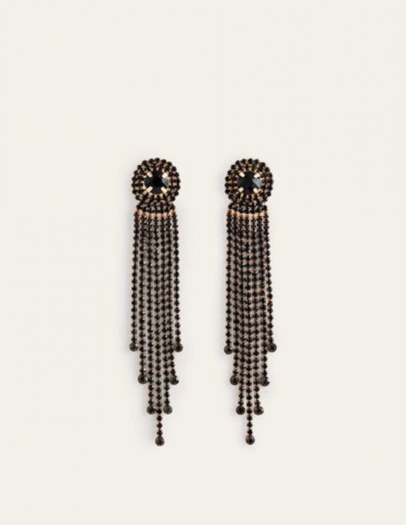 Black Women's Boden Jewelled Fringe Earrings | 17428QZSV