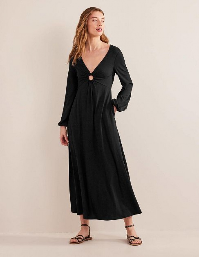 Black Women\'s Boden Keyhole Jersey Maxi Dress | 17984CHTZ