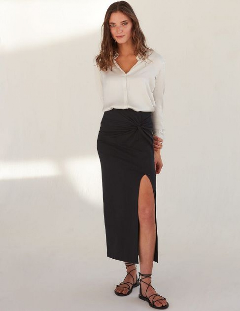 Black Women's Boden Knot Detail Jersey Skirts | 43965PGHU