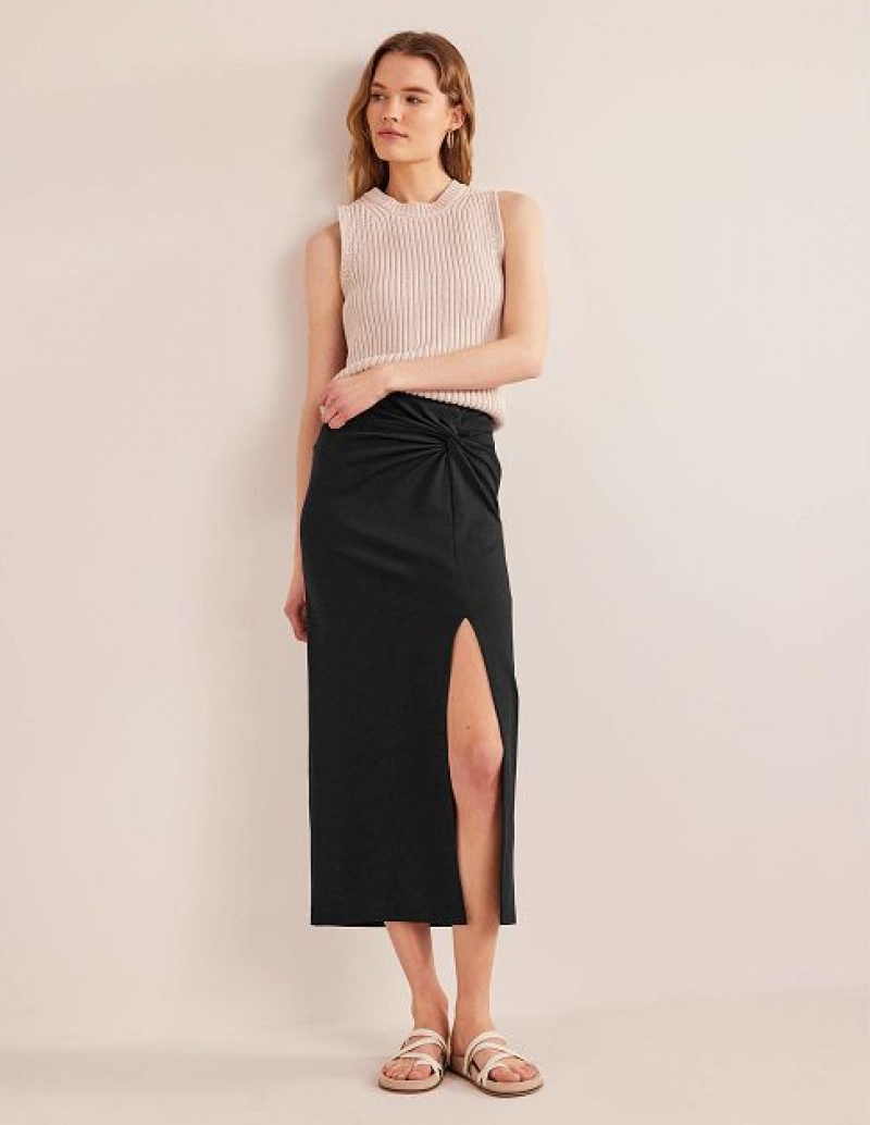 Black Women\'s Boden Knot Detail Jersey Skirts | 43965PGHU