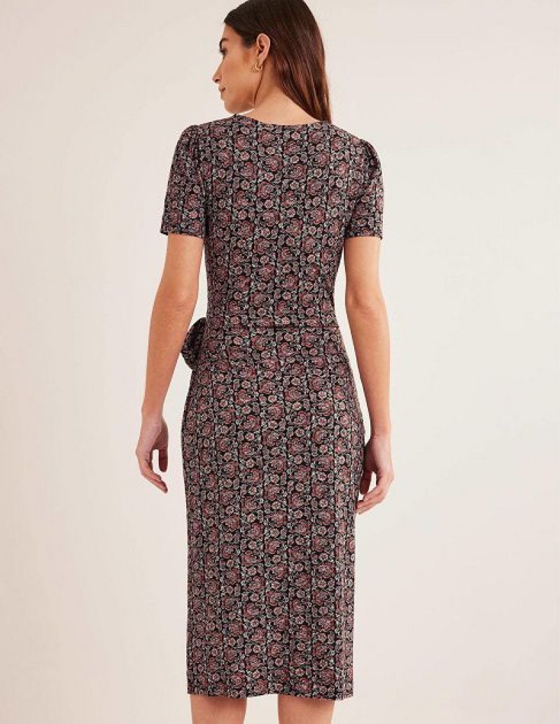 Black Women's Boden Knot Front Jersey Midi Dress | 45890HPEG