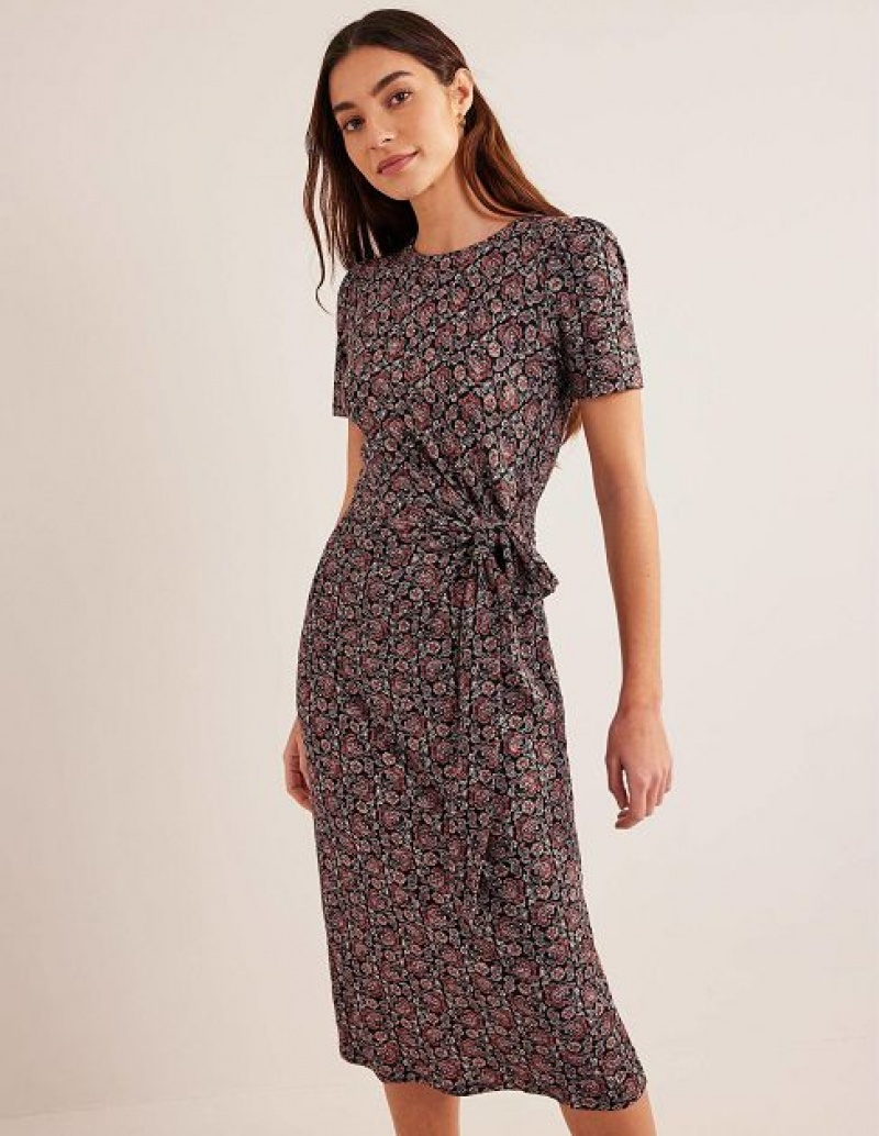 Black Women's Boden Knot Front Jersey Midi Dress | 45890HPEG