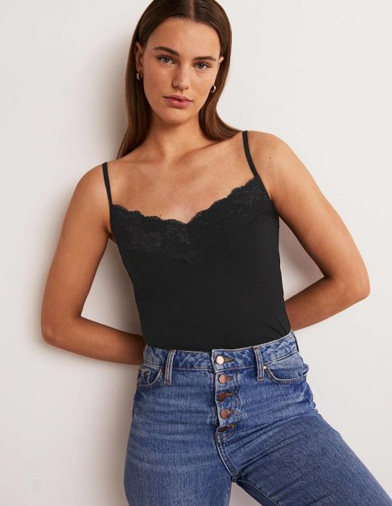 Black Women's Boden Lace Cami Tops | 31842JPND