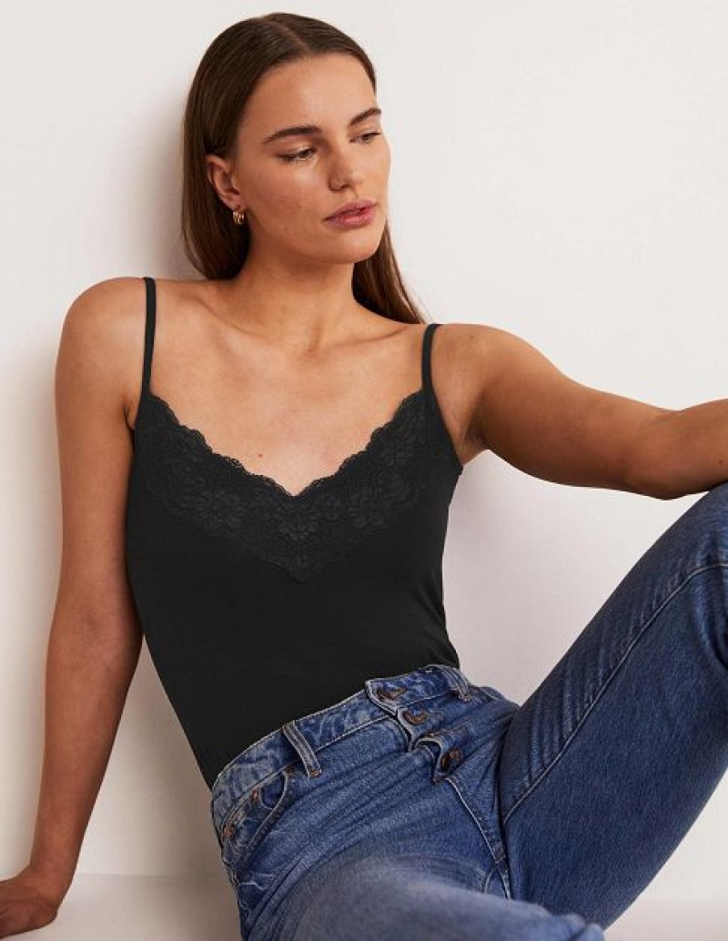 Black Women\'s Boden Lace Cami Tops | 31842JPND