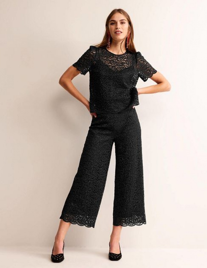 Black Women's Boden Lace Co-ord T-Shirt | 59302DCAZ