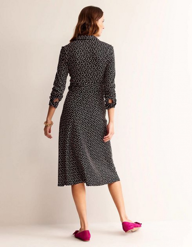 Black Women's Boden Laura Jersey Midi Shirt Dress | 40985NXIP